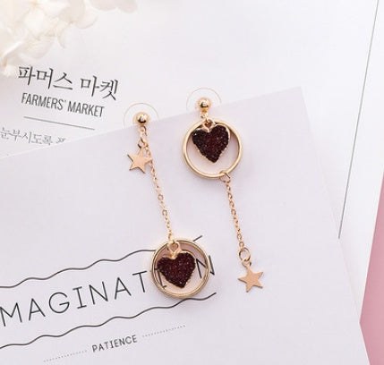 Love earrings simple geometric ring personality wild five-pointed star tassel asymmetrical earrings female