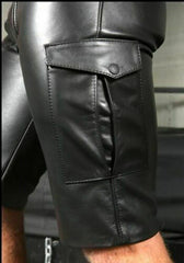 Men's Solid Color PU Casual Male Short Leather Pants