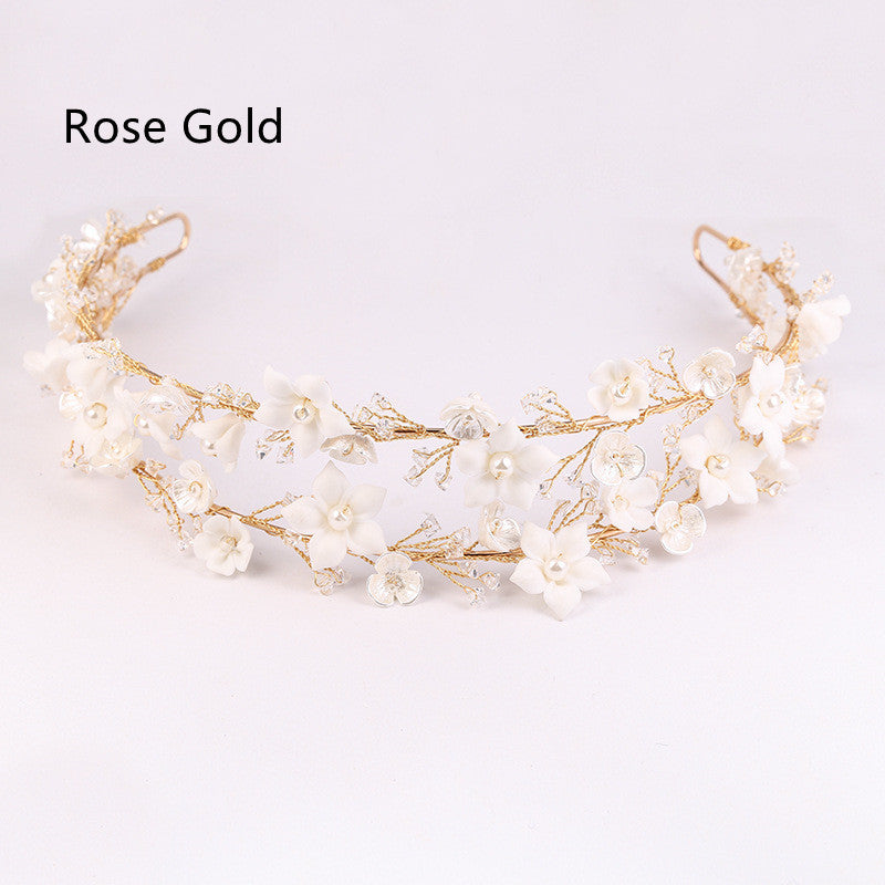 Women's Fashion Double White Ceramic Flower Crown Hair Accessories