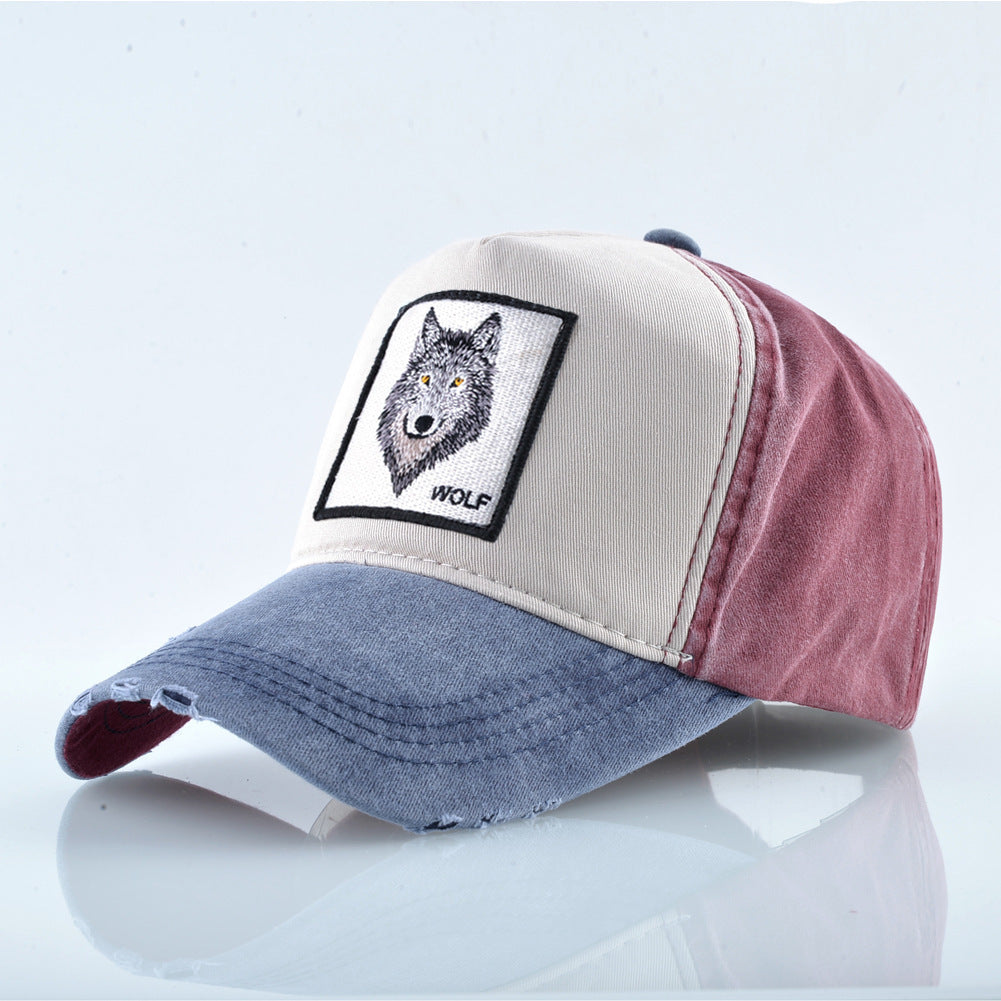 Adjustable strap on wolf embroidered baseball cap 