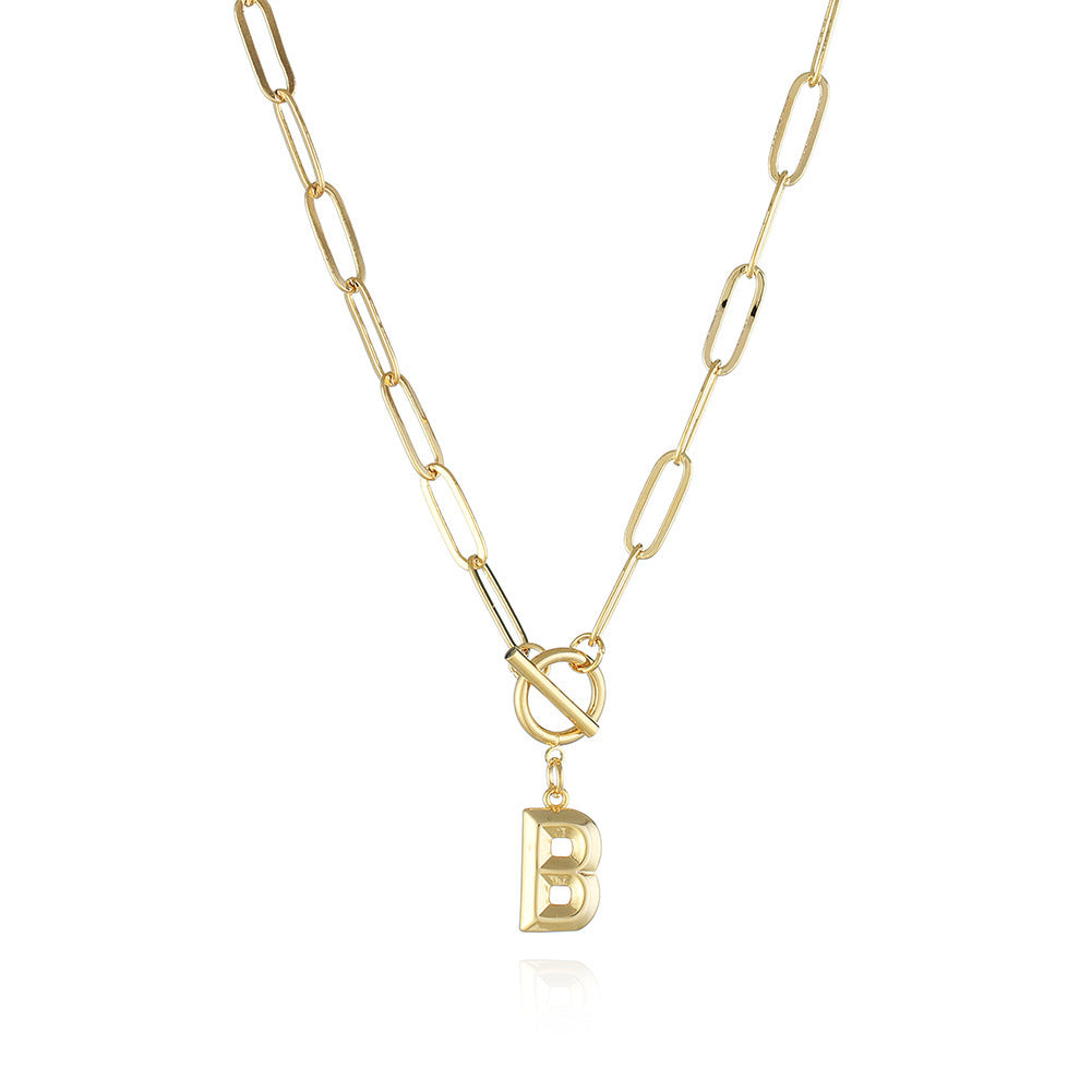 B letter pendant necklace with stylish OT buckle closure