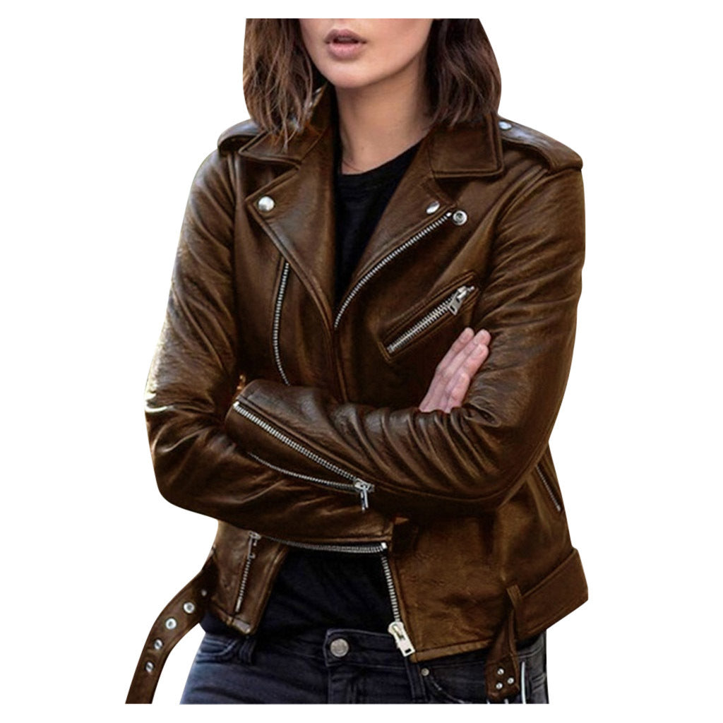 Biker Zip leather jacket Brown