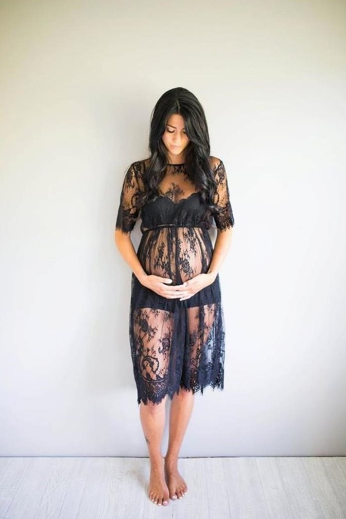 Black Lacy Maternity Lingerie Dress - Front View