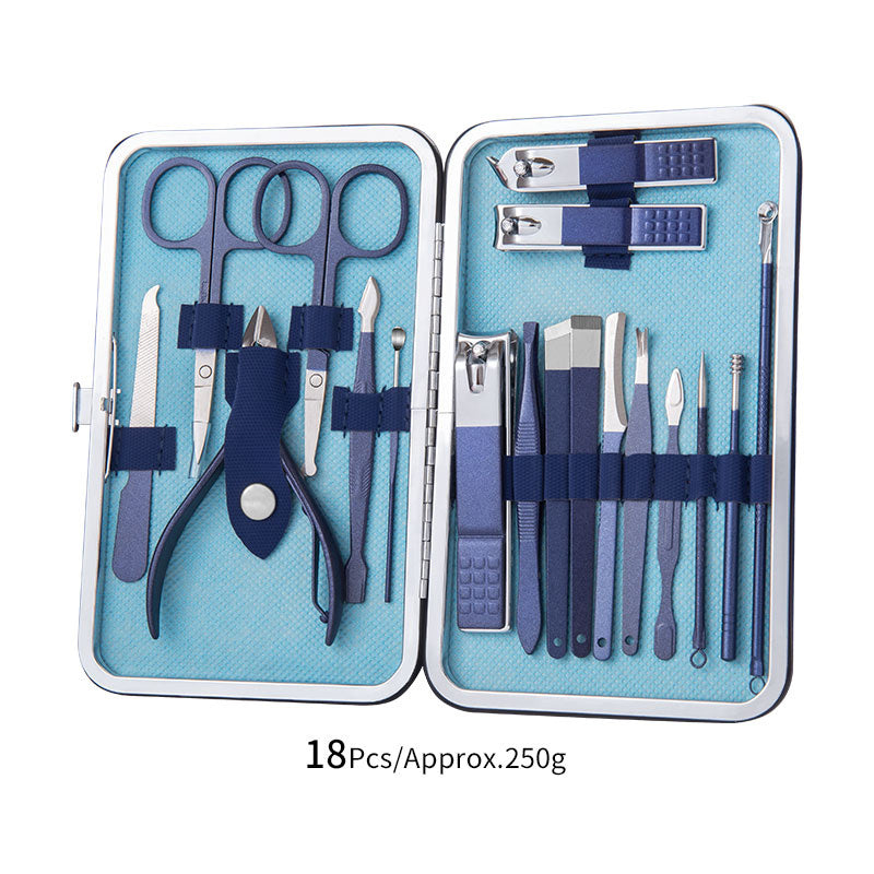 Blue manicure set with 18 essential nail care tools