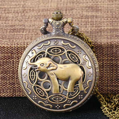 Bronze Carved Hollow Large Elephant Quartz Watch