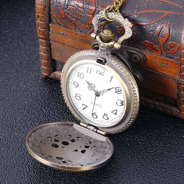 Bronze Carved Hollow Quartz Pocket Watch