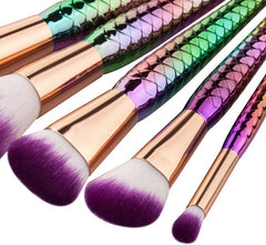 Close-Up of Mermaid-Inspired Makeup Brushes with Nylon Hair