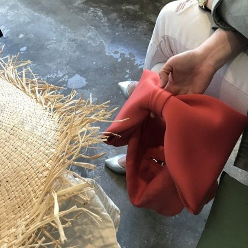 Close-up of Bow Detail on Retro Cotton Handbag