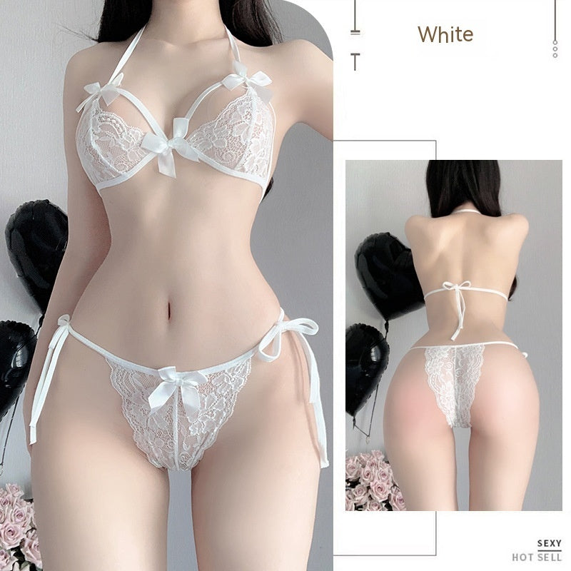 Close-up of Lace Pattern on White Lingerie Set