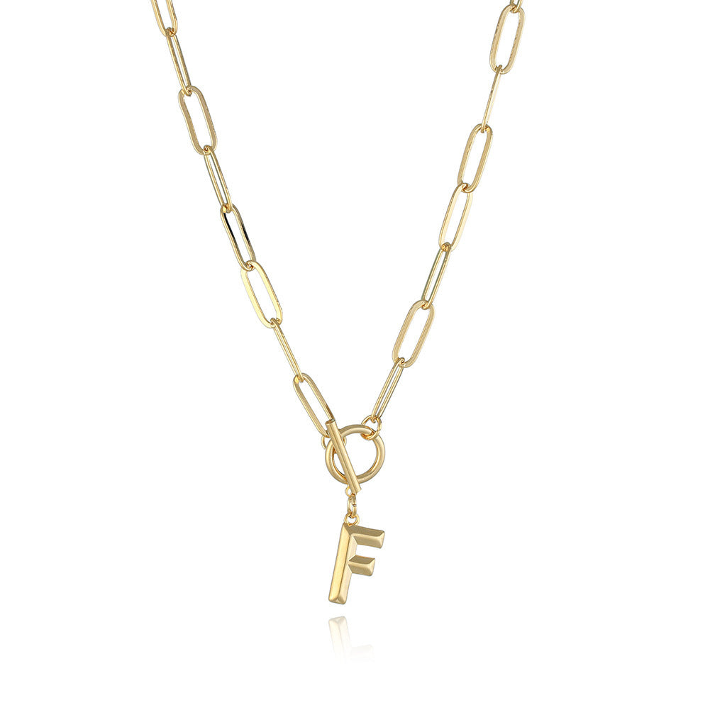 F letter pendant necklace featuring a gold electroplated finish