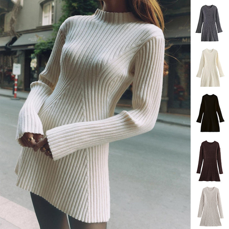 Fashion Slim Round Neck Knitted Dress