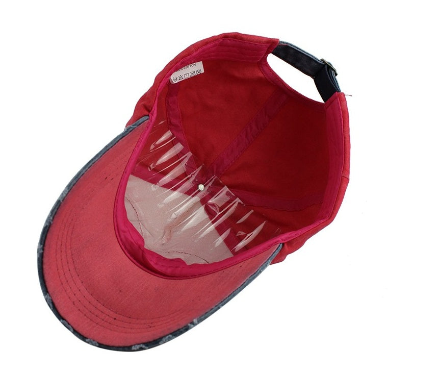 Flat brim baseball cap in rose purple and red