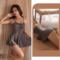 Gray hot bed slip nightdress set with T-pants