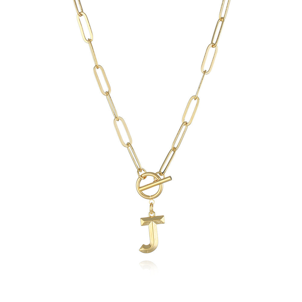 J letter pendant necklace in gold with adjustable chain