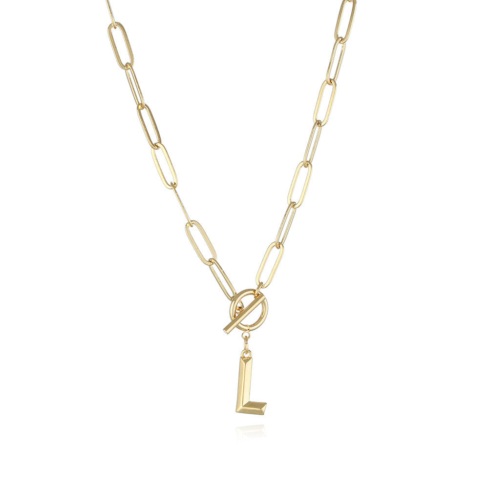 L letter pendant necklace featuring a gold electroplated finish