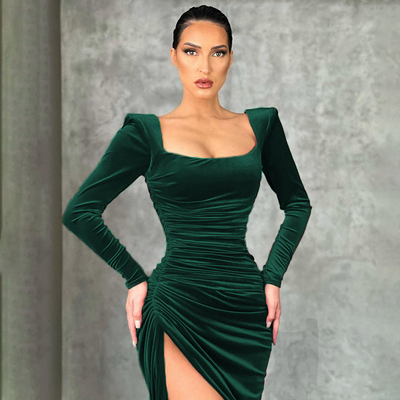 Ladies Long Sleeves Velvet Dresses