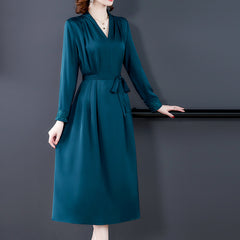 Luxurious silk long-sleeved dress for women 