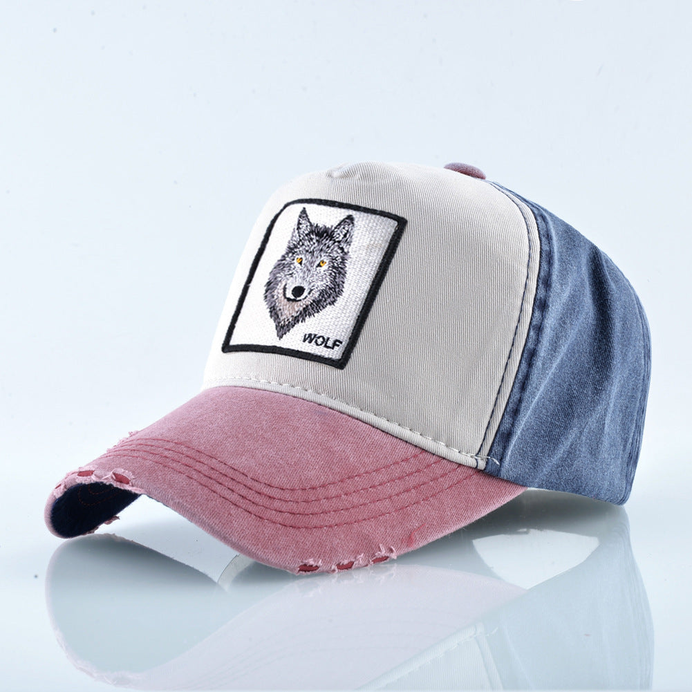 Men’s embroidered wolf cap in navy blue