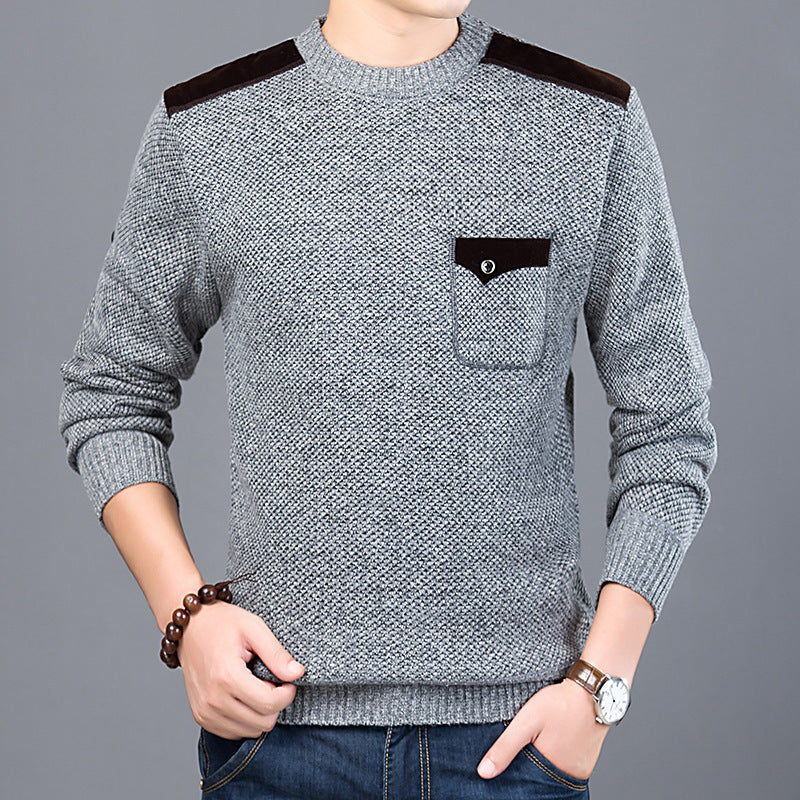  round neck long sleeve man's thick winter chest pocket sweater