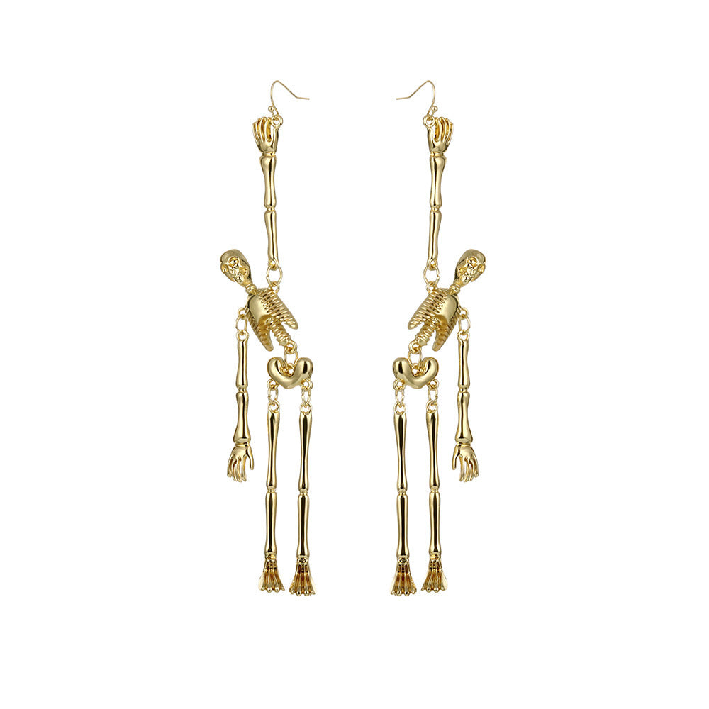 Metal Skull Golden Halloween Earrings