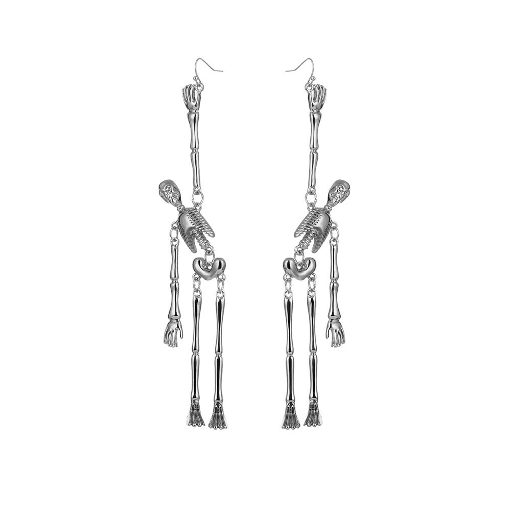 Metal Skull Silver Halloween Earrings