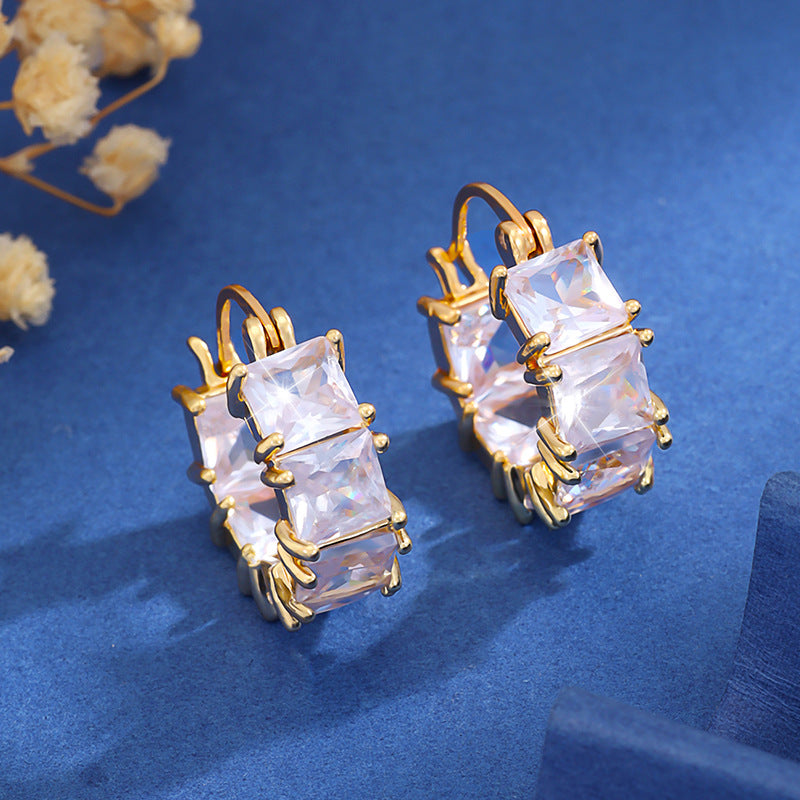 Micro-inlaid Square Zircon Design Earrings For Women Retro