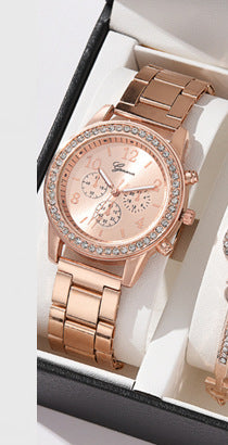 Women's Three-eye Quartz Diamond-embedded Watch