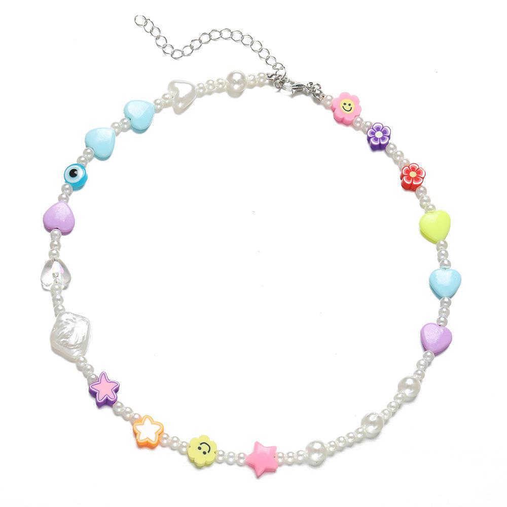 Bohemian Colorful Flowers Pearl Necklace