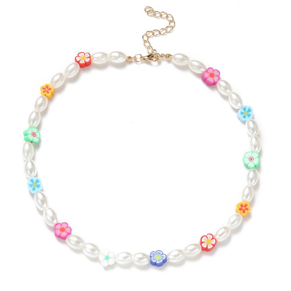 Bohemian Colorful Flowers Pearl Necklace