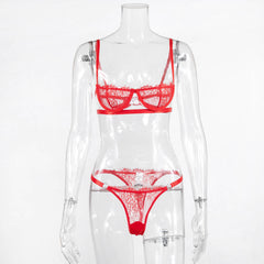 Red U-shaped Chest-Wrapped Lace Bra - Side Angle