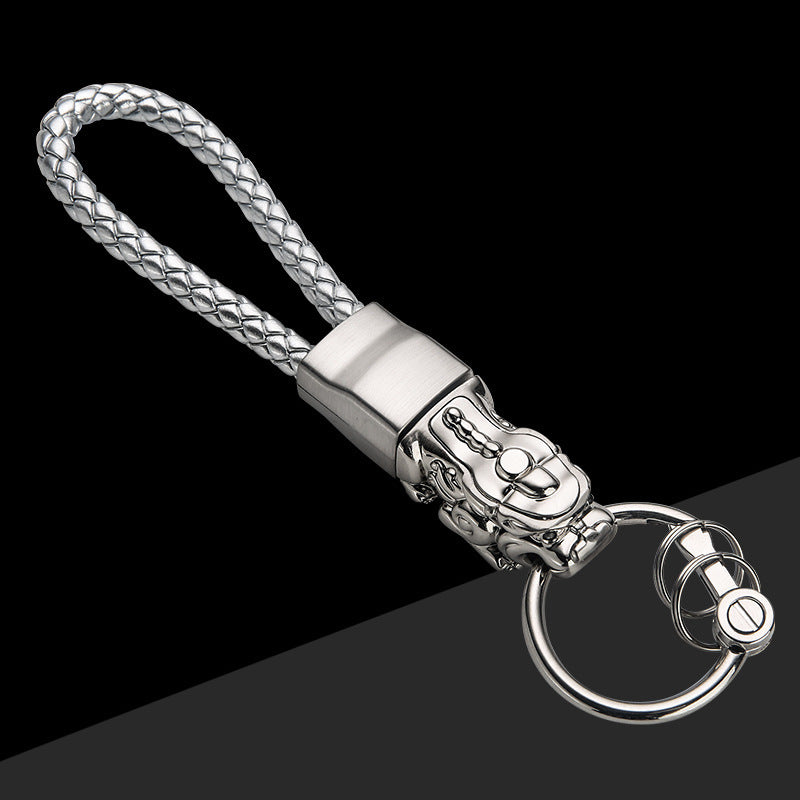 Retro Car Pendant Paixiu Keychain - Silver with Silver Rope