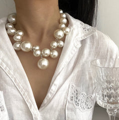  Retro French Baroque Overlaid Pearl Collar Chain Necklace