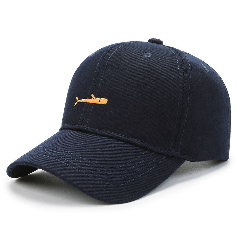 Side profile of cotton baseball cap with letter embroidery