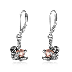 Sloth Leverback Dangle Drop Earrings  in silver