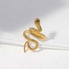 Stainless Steel Adjustable Snake Ring in 18K Gold 