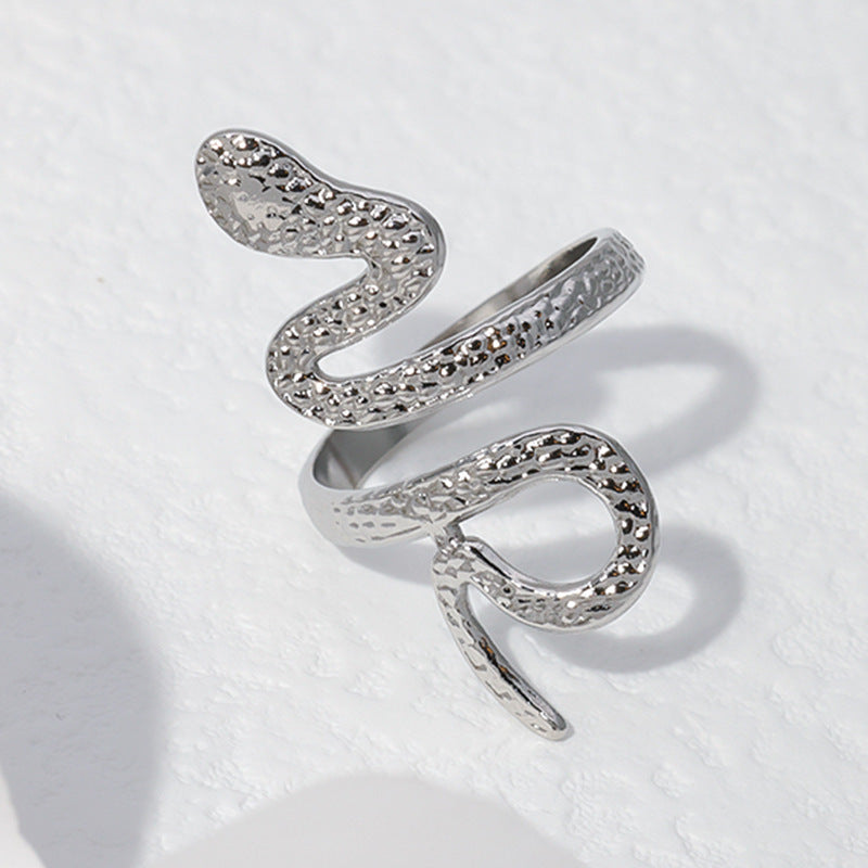 Stainless Steel Adjustable Snake Ring in 18K Silver