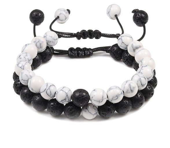 Unisex volcanic lava stone bracelet set, 8mm beads