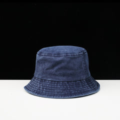 Washed denim fisherman hat with curled eaves 