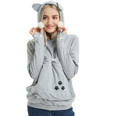 Winter Pullover Hoodies Sweatshirts With Cat Pocket 