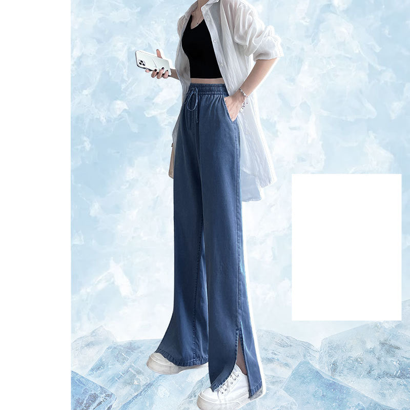 Elastic Waist Wide Leg Jeans Women Summer 