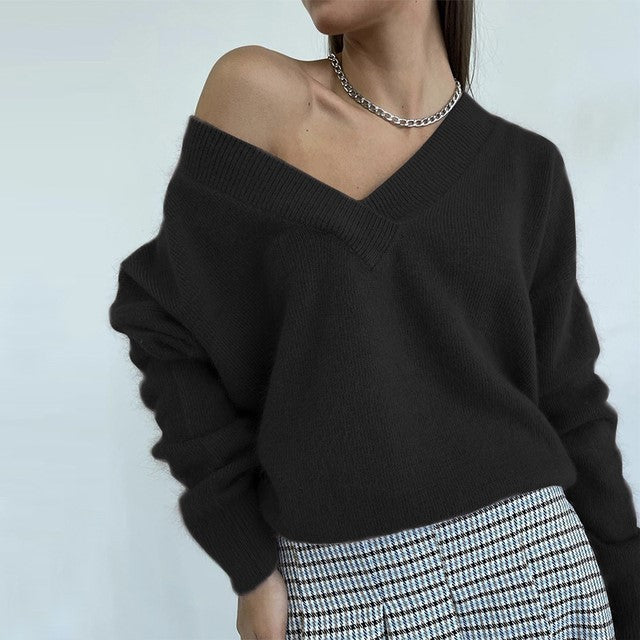 Women Soft Casual Loose Sweater Pullovers Tops Black