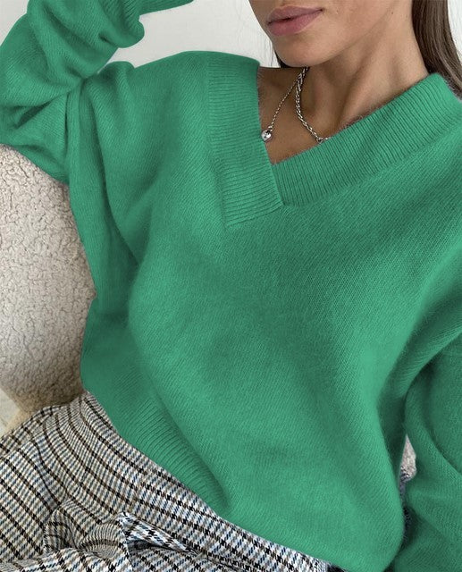 Women Soft Casual Loose Sweater Pullovers Tops Green