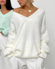 Women Soft Casual Loose Sweater Pullovers Tops White