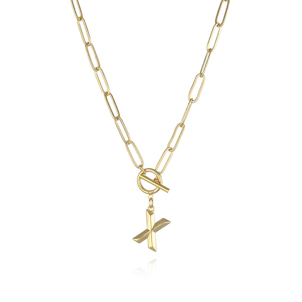 X letter pendant necklace featuring a gold electroplated finish