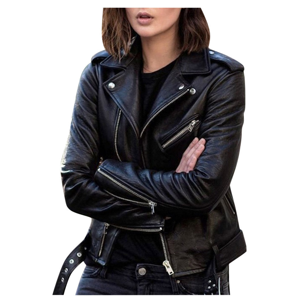 Zip leather jacket Black