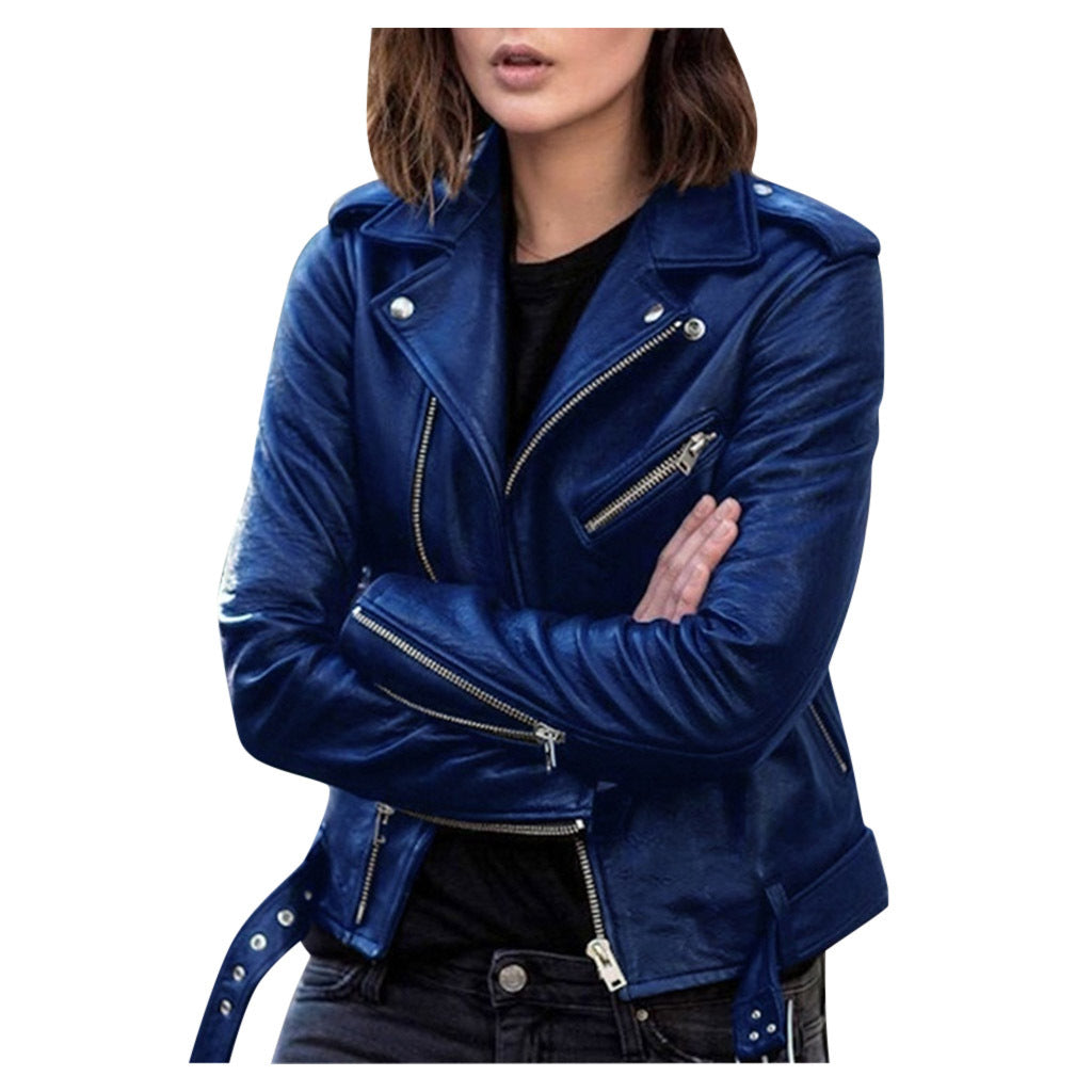 Zip leather jacket Blue