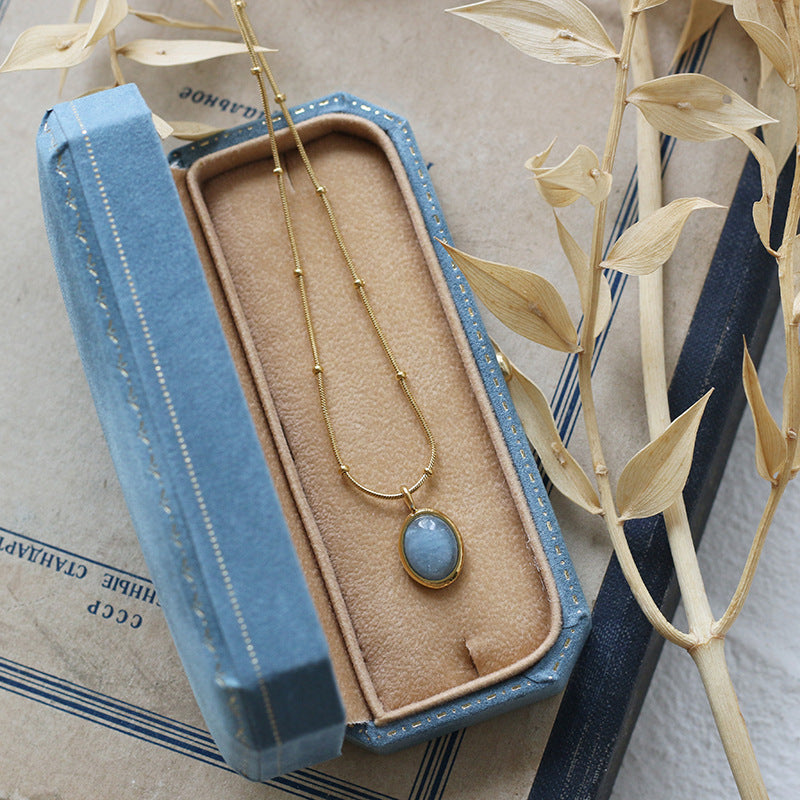 Blue Oval Aquamarine Necklace