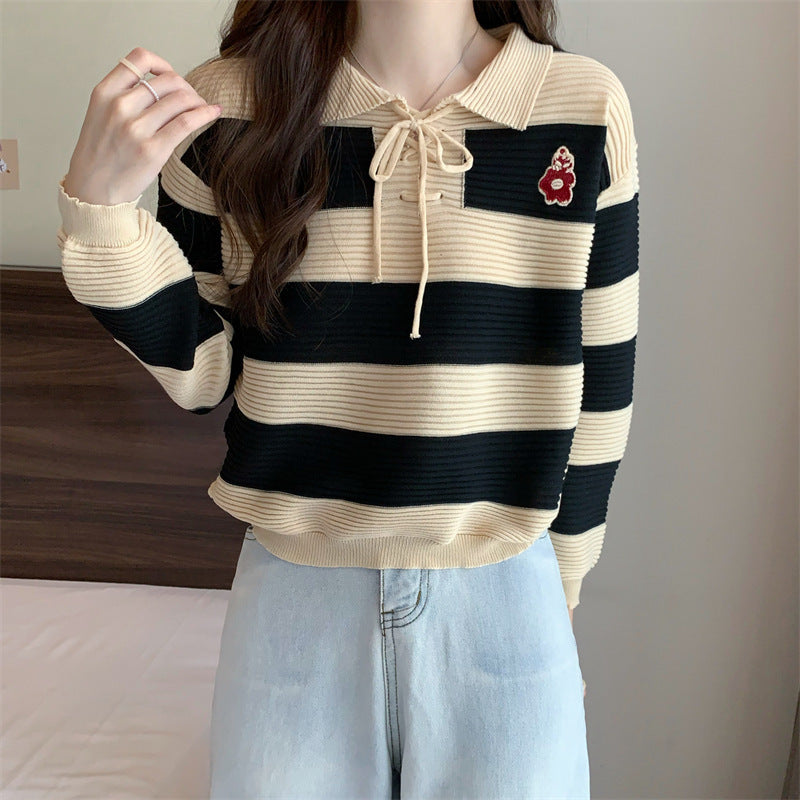 Autumn Striped Collar Knit Sweater