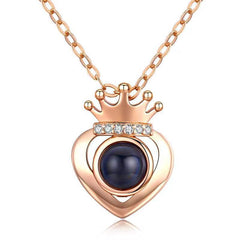 Women's Silver Heart Crown Projection Necklace