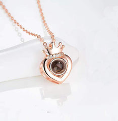 Women's Silver Heart Crown Projection Necklace